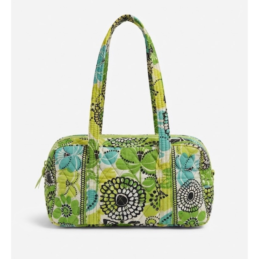 Vera Bradley Lime's Up Quilted Cotton Small Duffel Shoulder Bag Floral Green